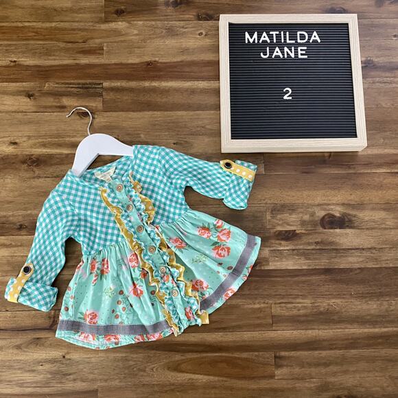 Matilda Jane Joanna Gaines Once Upon A Time Pecan Pie Green Gingham Floral Top 2 - Picture 1 of 8